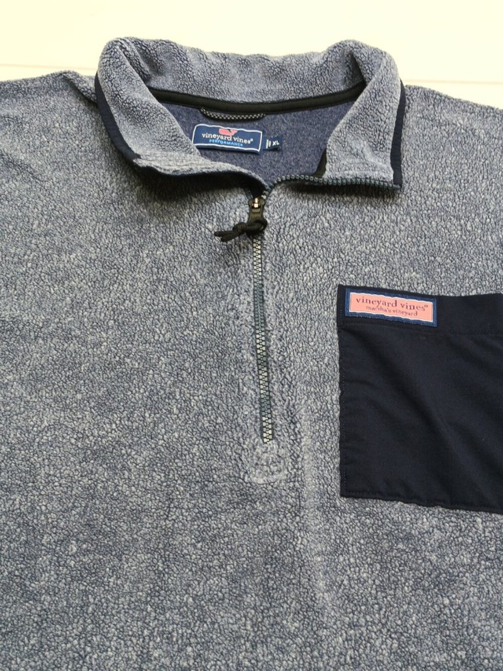 Vineyard Vines Performance Fleece 1/4 Zip Pullover Gray Navy Pocket Men’s XL - Picture 6 of 12